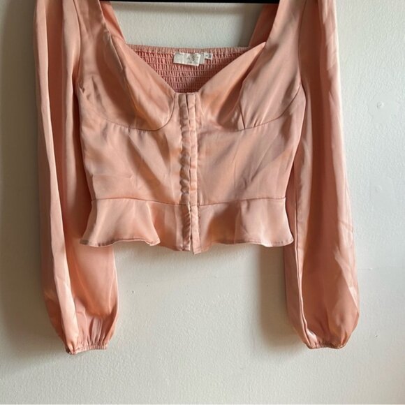 ASTR Light Pink Satin Corset Long Sleeves Blouse - Picture 8 of 10